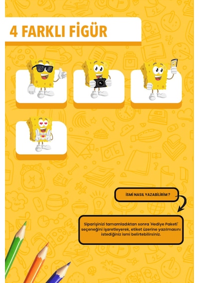 İsim Yazılabilir Sünger Bob Temalı Okul Etiketi Kalem & Defter İçin 200 Adet Çoklu