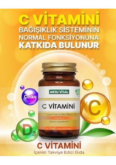 C Vitamini - Çinko - D Vitamini - Aksu Vital Kapsül - 60 Adet