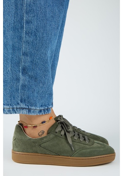 Manijero Krahe Barbella Kadın Hakiki Deri Üç Ayrı Alternatif Bağcıklı Haki Sneakers