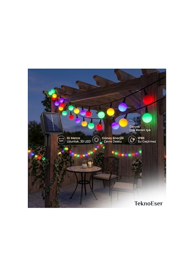 50 Led 7 Metre Güneş Enerjili Solar Peri Led Işık Zinciri Top Lambalı Rgb Çok Renkli Dış Mekan Su Geçirmez Bahçe Balkon Süsleme