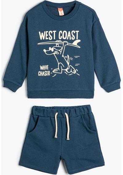 Koton Takım 2'li Şort Sweatshirt Köpek Baskılı Pamuklu Lacivert 4smb10234tk 4SMB10234TK712 Lacivert