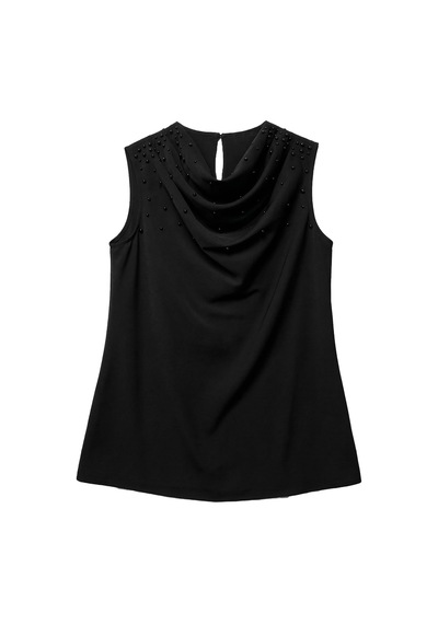 Sateen İnci Detaylı Bluz - Siyah-137354