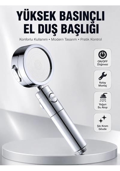 Mey İthalat Kolay Montajlı 3 Modlu Yüksek Basınç Duş Başlığı Çok Renkli
