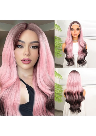 Siyah Pembe Ombre Fiber Sentetik Tül Peruk
