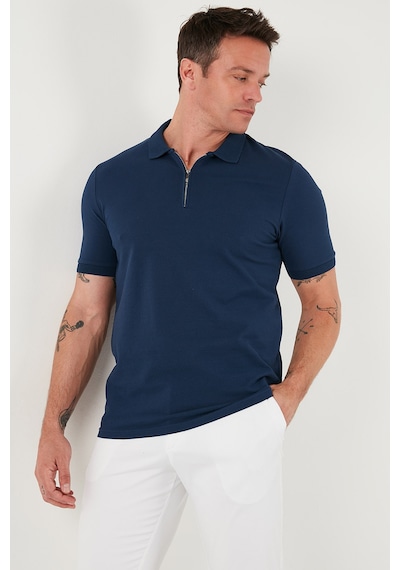 Buratti Pamuklu Regular Fit Yarım Fermuarlı 3'Lü Paket Erkek Polo Yaka T Shirt 5903008S3 Siyah-Indigo-Nefti