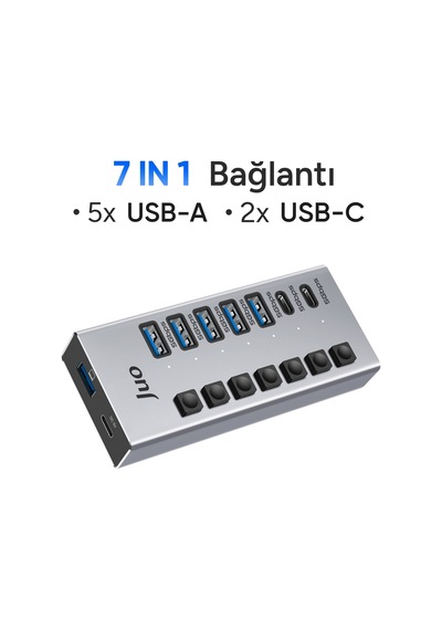 Juo Usb-a 7 Portlu Anahtarlı 5 Usb-a 2 Type-c 5gbps Usb 3.1 Çoklayıcı Dönüştürücü Hub