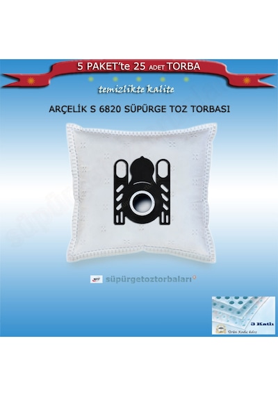 S 6820 Süpürge Toz Torbası 25 Adet Torba Kd:02