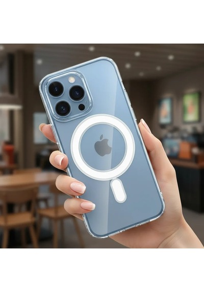 İphone 14 Pro Max Uyumlu Kılıf M-safe Şarj Özellikli Şeffaf Sert Pc Kapak Renksiz