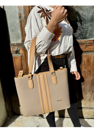 Kadın Orijinal Just Polo Yeni Sezon Büyük Boy 3 Bölmeli Lüks El Ve Omuz Çantası Shoulder Bag Bej