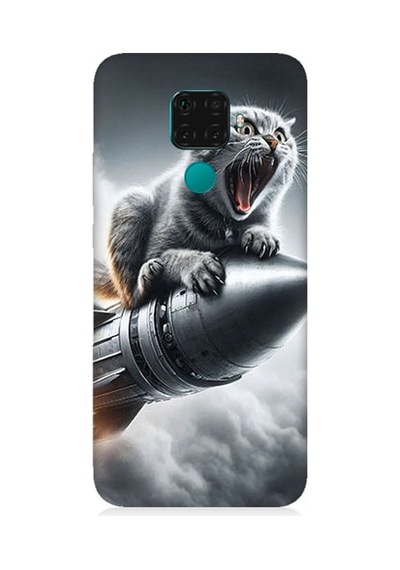 Huawei Mate 30 Lite Uyumlu Roket Kedisi Desenli Silikon Kılıf