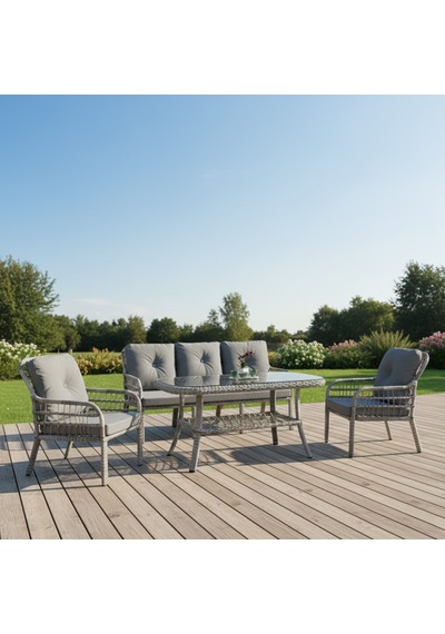 Capri Swing Pisa Üçlü Rattan Bahçe Balkon Oturma Grubu Beyaz 801