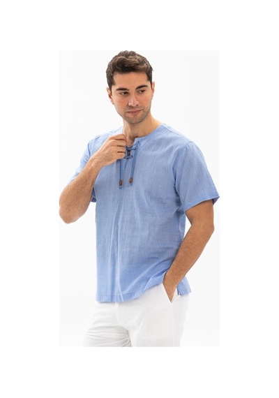Kısa Kol Şile Bezi Zımbalı Erkek Tshirt Mavi 3032