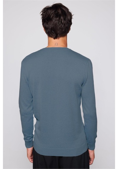 Tudors Erkek Slim Fit Dar Kesim Bisiklet Yaka İndigo Triko Kazak-32480 Indıgo İndigo