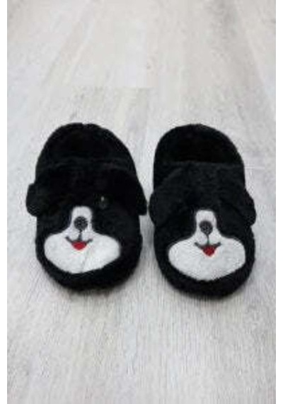 Modafocus Çocuk Köpekli Peluş Panduf - Siyah Siyah
