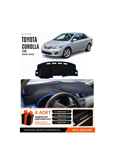 Toyota Corolla E140 2006-2012 Uyumlu Torpido Örtüsü, Torpido Kılıfı - Siyah Mavi