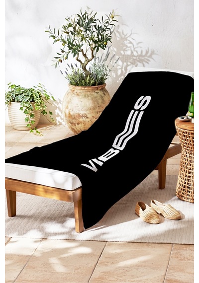 Vibes Siyah Minimalist Yazı Temalı Plaj Havlusu-modern Monokrom Havuz Deniz Hızlı Kuruyan Örtü Havlu Çok Renkli