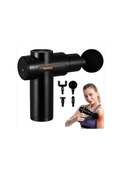 Mini Masaj Tabancası Titreşimli 4 Başlıklı 6 Kademeli Type C Girişli Şarjlı Kas Ve Vücut Masaj Aleti