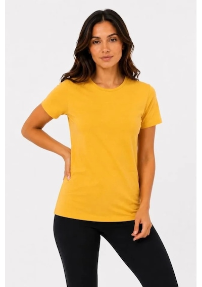 Defymoda Basic Tişört Bisiklet Yaka Kısa Kol Günlük Yazlık Slim Fit T-shirt - Sarı