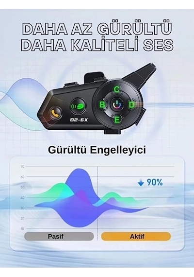 D2-6x 1000m Mesafeli 6 Kanallı İntercom Bluetooth Motosiklet Kask Kulaklığı İntercom Kulaklık Najmaddin