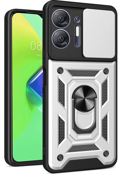 Newface - 490 - İnfinix Hot 30 5g Kılıf Pars Lens Yüzüklü Silikon - Csmo-tex - - Gümüş