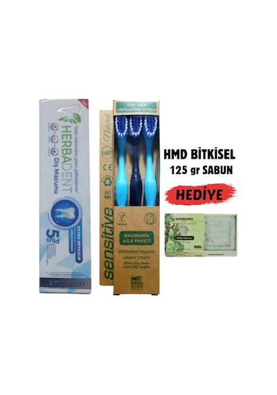 Herbadent Bitki Özlü Diş Macunu + Diş Fırçası  3'lü + Hmd Sabun 125 G