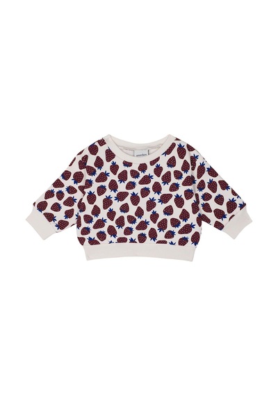 Antebies Organik Gots Sertifikalı Çilek Tarlası Desenli, Uzun Kollu, Ribanalı Bebek Sweatshirtü Bordo