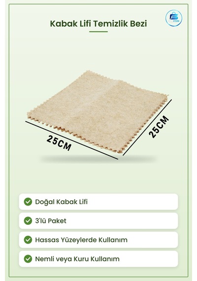 Temizlik Bezi Doğal Kabak Lifi 25x25 Cm 3'lü Çok Amaçlı Mutfak Ba Çok Renkli