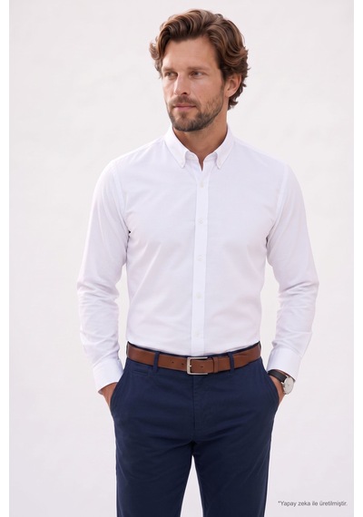 Tudors Regular Fit Rahat Kesim Oxford Doku Uzun Kollu Düğmeli Yaka Pamuklu Beyaz Erkek Gömlek-52911 Tudors Regular Fit Rahat Kesim Oxford Doku Uzun Kollu Düğmeli Yaka Pamuklu Beyaz Erkek Gömlek-52911