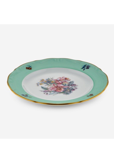 Çiçekli Yeşil Porselen Pasta Tabağı 19 Cm