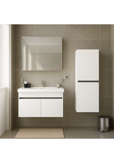 DMZ Home Concept Arista 80 Cm Beyaz renkli, Tamamı Mdf, Seramik Lavabolu, Alt - Üst Ve Boy Dolaplı DMZ Home Concept Arista 80 Cm Beyaz renkli, Tamamı Mdf, Seramik Lavabolu, Alt - Üst Ve Boy Dolaplı