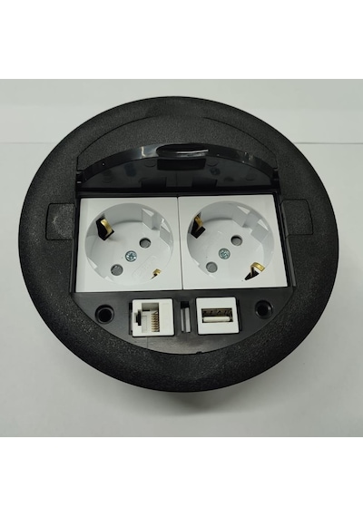 Masa Üstü Priz Siyah+ 2 Ad. Priz+1 Ad. Usb+1 Ad. Ethernet Geçiş
