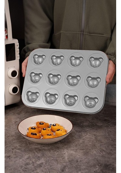 Tr Karbon Çelik 12 Li Ayıcık Muffin Cupcake Kek Pişirme Kalıbı Mt125 Diğer