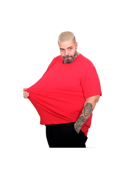 Mode Xl Büyük Beden Erkek Basic V Yaka T-shirt 20150 Kırmızı Kırmızı
