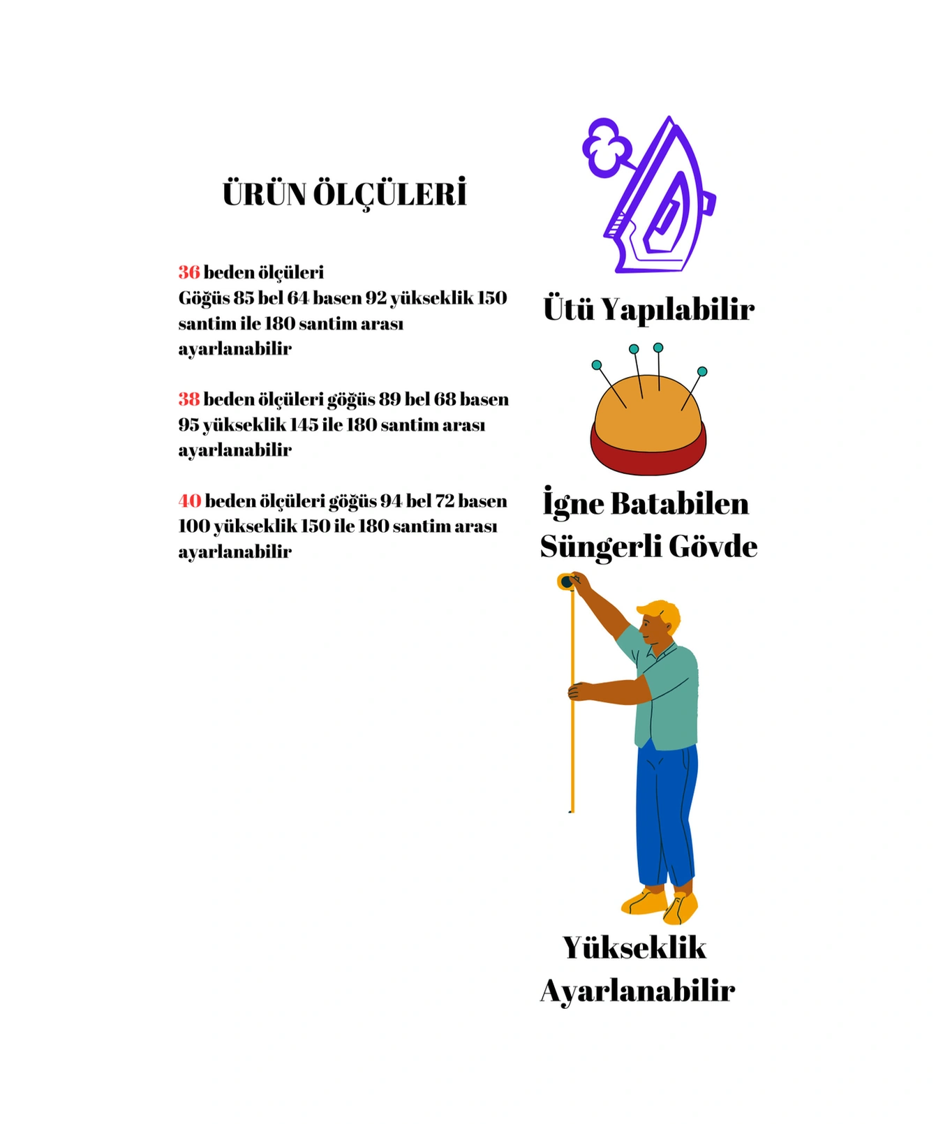 Punto Keten Özel Kumaş Riga Ve Dikiş Setli Terzi Mankeni 36-38-40-42-44-46 Beden İst4