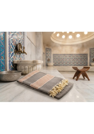 Ludıa Dekoratif Balıksırtı Desenli %100 Pamuklu Gri Peştemal Havlu 180x98 Cm