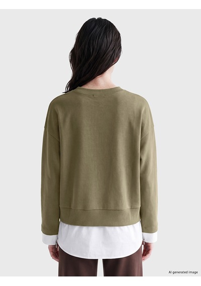 Lcw Comfort Haki Bisiklet Yaka Oversize Kadın Sweatshirt