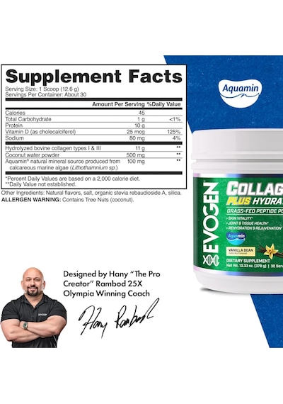 Evogen Collagen Plus Hydration Grass Fed Collagen Skin Joint & Ti