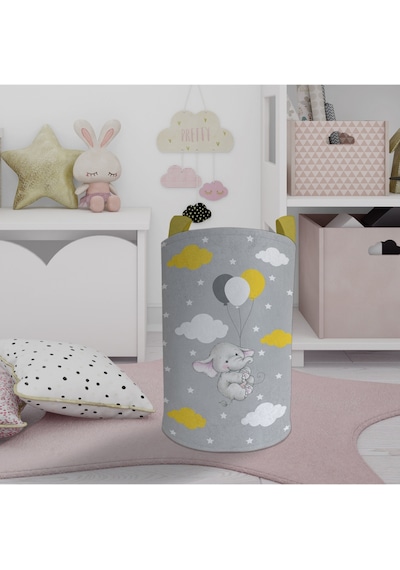 Mekta Home Bebek Ve Çocuk Odası Tatlı Fil Ve 3 Balon Desenli Oyuncak Sepeti Renkli Çok Renkli