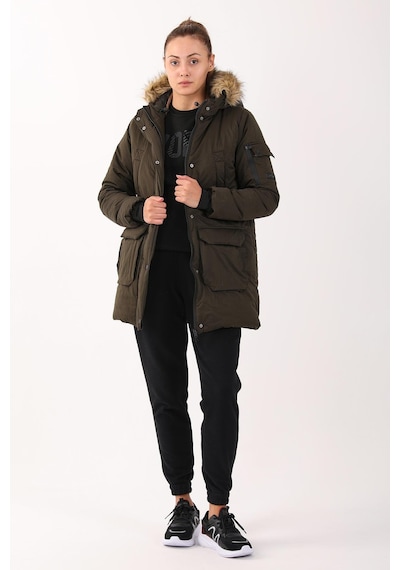 Maraton Sportswear Regular Kadın Kapşonlu Uzun Kol Basic Haki Parka 21418 Haki