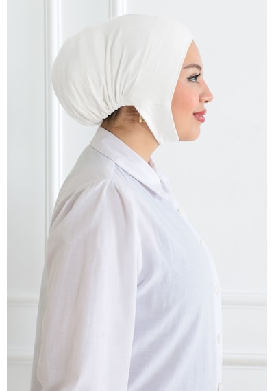 Melodi Scarf Kadın Tesettür Geniş Hacimli Pratik Ense Ve Çene Altından Geçmeli Kaymayan Bone Ekru Çeneli Bone Ekru