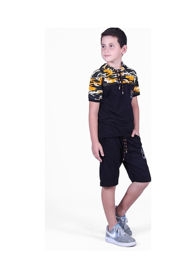 Fyk Kids Kamuflaj Desenli Kaprili, Sweatshirt Lü Erkek Çocuk Alt Üst Takım Sarı