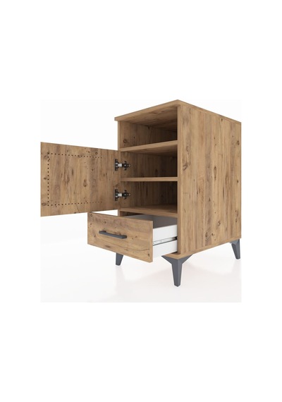 Kronos Komodin 3 Raflı Tek Çekmeceli Tek Kapaklı 44x59x80 Çam-çam Atlas Çam