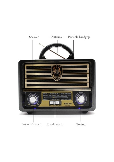 Şarjlı Nostaljik Retro Radyo Sd Kart Usb Bluetooth Fm Radyolu Taşınabilir Kablosuz Hoparlör M-113bt