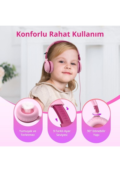 S1 Kablolu Kulaküstü Çocuk Kulaklık - Ayarlanabilir Kafa Bandı - Okul/seyahat/erkek/kız Çocuklar/bilgisayar/tablet Için Taşınabilir - Pembe