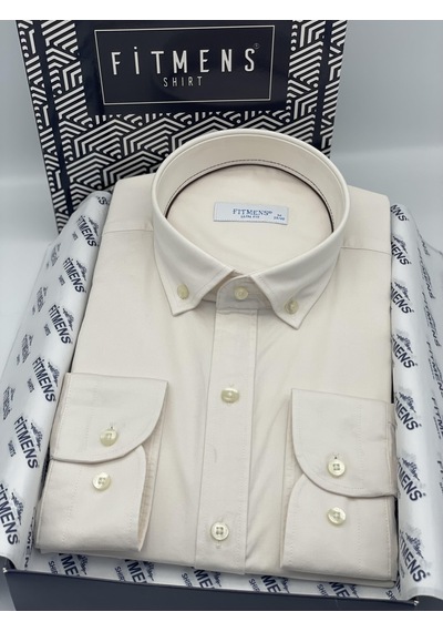 Slim Fit Uzun Kol Yıkamalı Gabardin Hediye Kutulu Erkek Gömlek Fs-001364 - Krem-1441