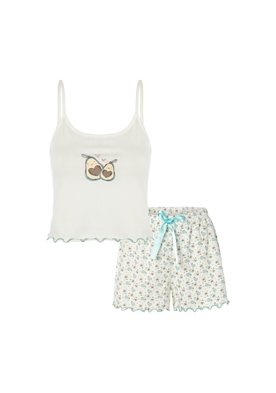 Kadın İnce Askılı Baby Overloklu Avokado Desenli Crop Top Şortlu Pijama Takımı Ko7200ş-2 Çok Renkli