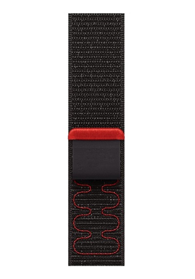 Caseonn Apple Watch Uyumlu Series 9 45mm Kordon Dikişli Spor Cırtlı Kumaş Kayış Siyah Kırmızı