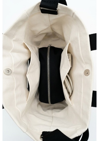 Tuttobene Harmony Mini Boy Tote Bag Kanvas Astarlı Cepli Çıtçıtlı Ayarlanabilir Askılı Kadın El Omuz Çantası - Küçük Boy Günlük Çanta Tb062 Beyaz - Siyah