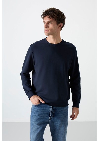 Tommy Life Lacivert Basic O Yaka Rahat Form Erkek Sweatshirt - 88053 Lacivert