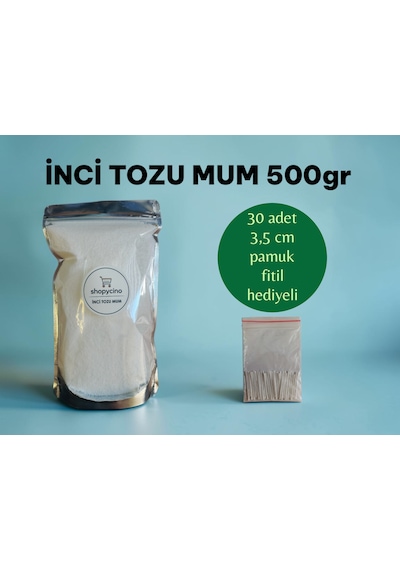 Shopycino İnci Tozu Mum 500 Gr + 30 Adet 3,5 Cm Pamuk Fitil 001 - Beyaz